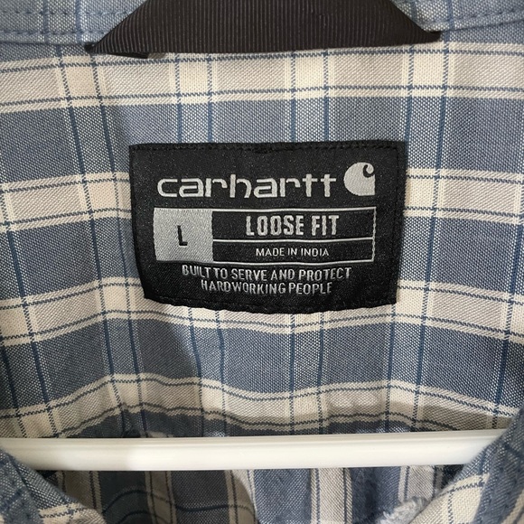 Carhartt Blue Check Plaid‎ Short Sleeve Button Down Y2K Mens Large Workwear - Picture 6 of 6